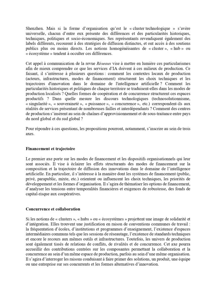 Réseaux Appel à contributions Produire l'IA, page 2