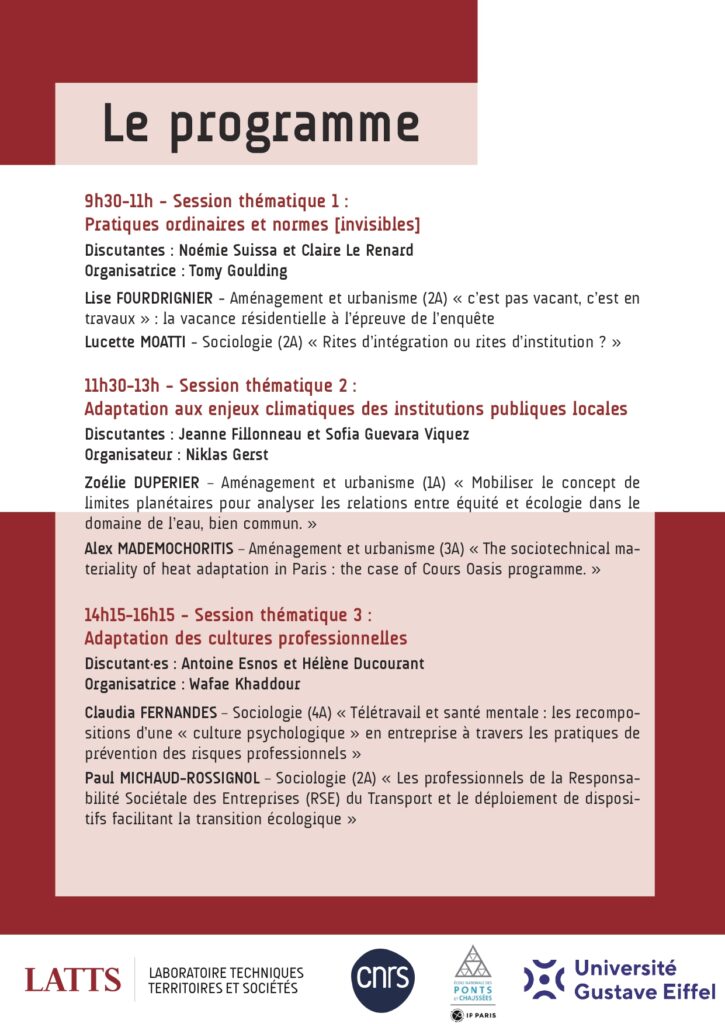 Programme de la journée doctorale du LATTS du 16 mars 2026