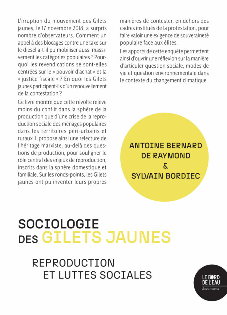 Couverture de l'ouvrage Sociologie des gilets jaunes : reproduction et luttes sociales